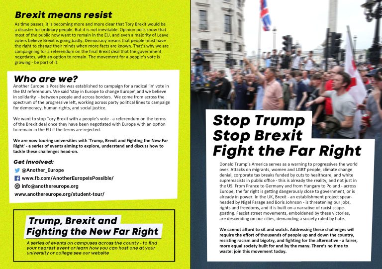 Student leaflet: Stop Trump, stop Brexit, fight the far right